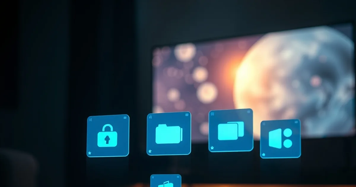 Dark cinematic scene of several glowing streaming app panels floating above a smartphone on a nighttime table, contrasted with one calm glowing television screen in the background.